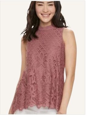 NWT Rewind Primrose Mauve Lace Mock Neck Sleeveless Blouse Sz Small
